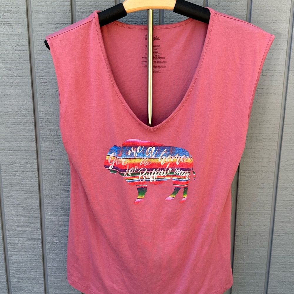 Women's XL Wranglers Pink Graphic Top buffalo distressed cute